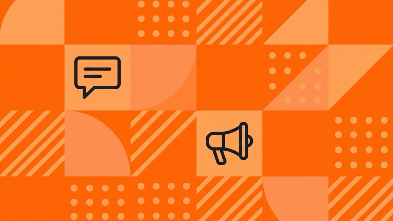 Flat geometric illustration about ChatGPT ads for small businesses, showing a chat window with a sponsored card beside organic answers