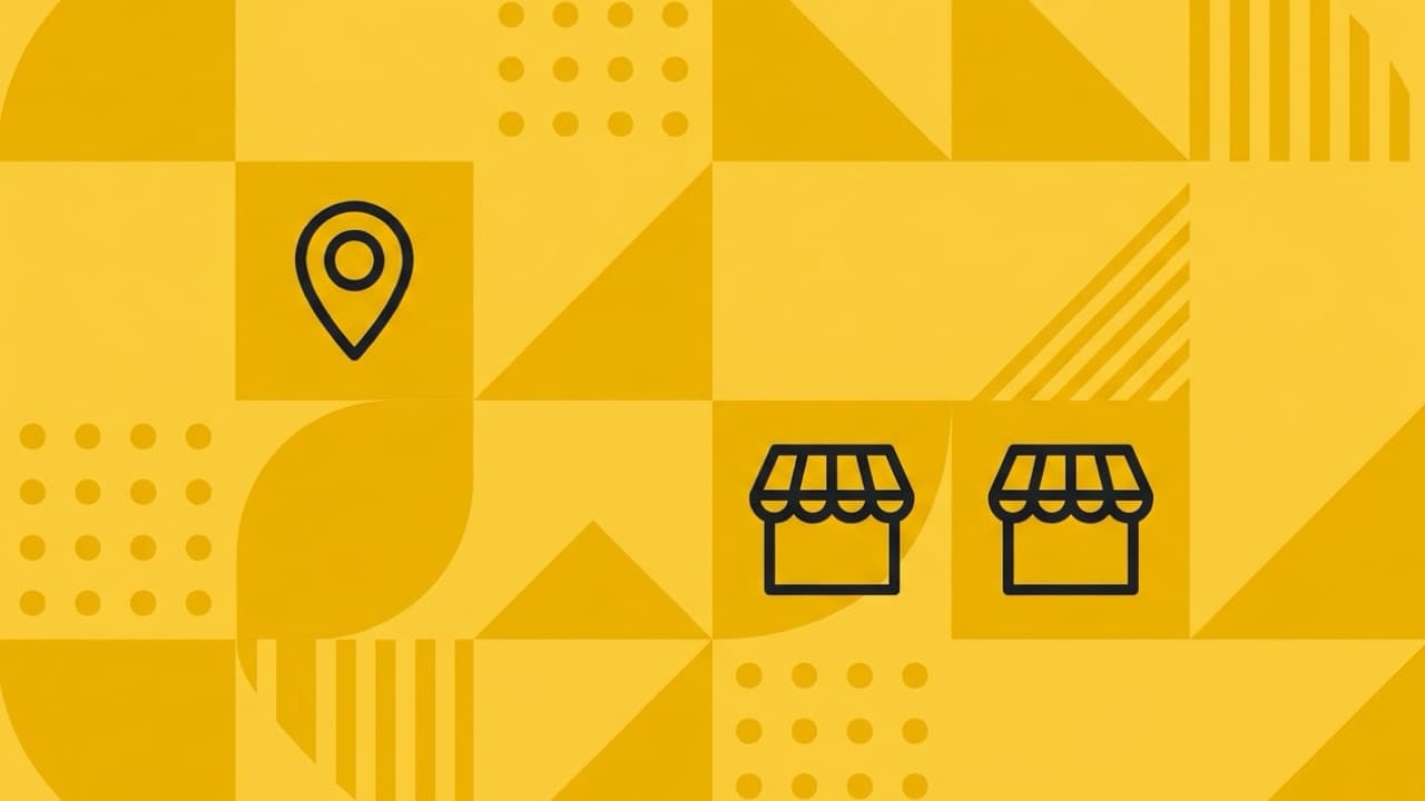 Flat geometric illustration about a Google Business Profile listing turning into an AI answer for local search